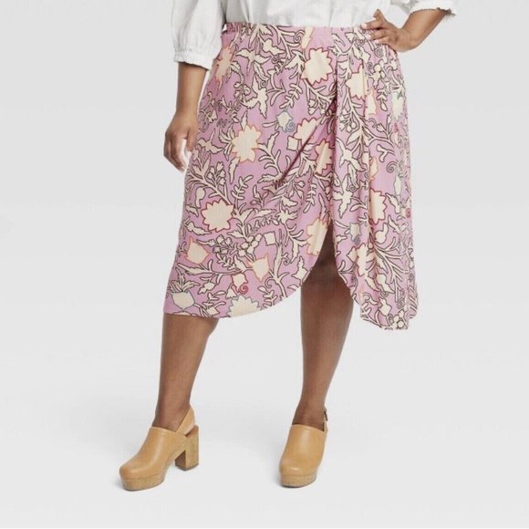 NWT $28 Knox Rose [ XXL ] Drapey A-Line Wrap Skirt in Pink‎ Floral - Picture 11 of 11
